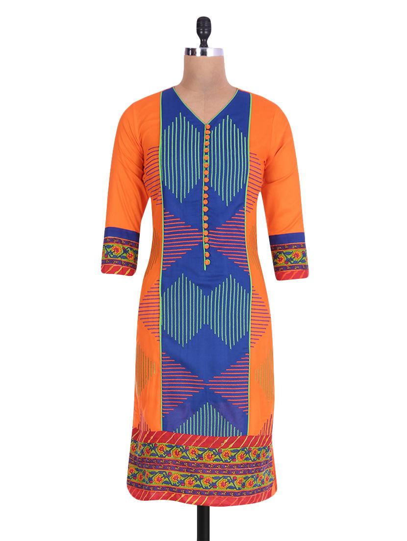 Orange Rayon Printed Kurta - By