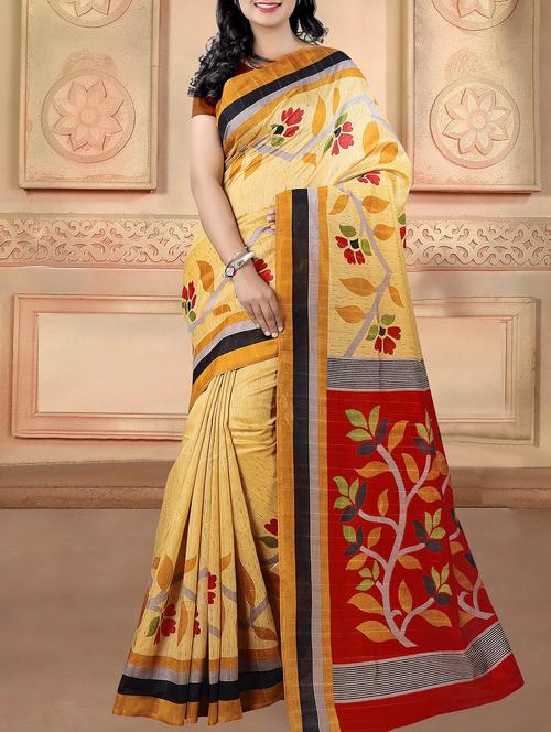 Gold Bhagalpuri Silk Printed saree with blouse - 12298606 - Standard Image - 1