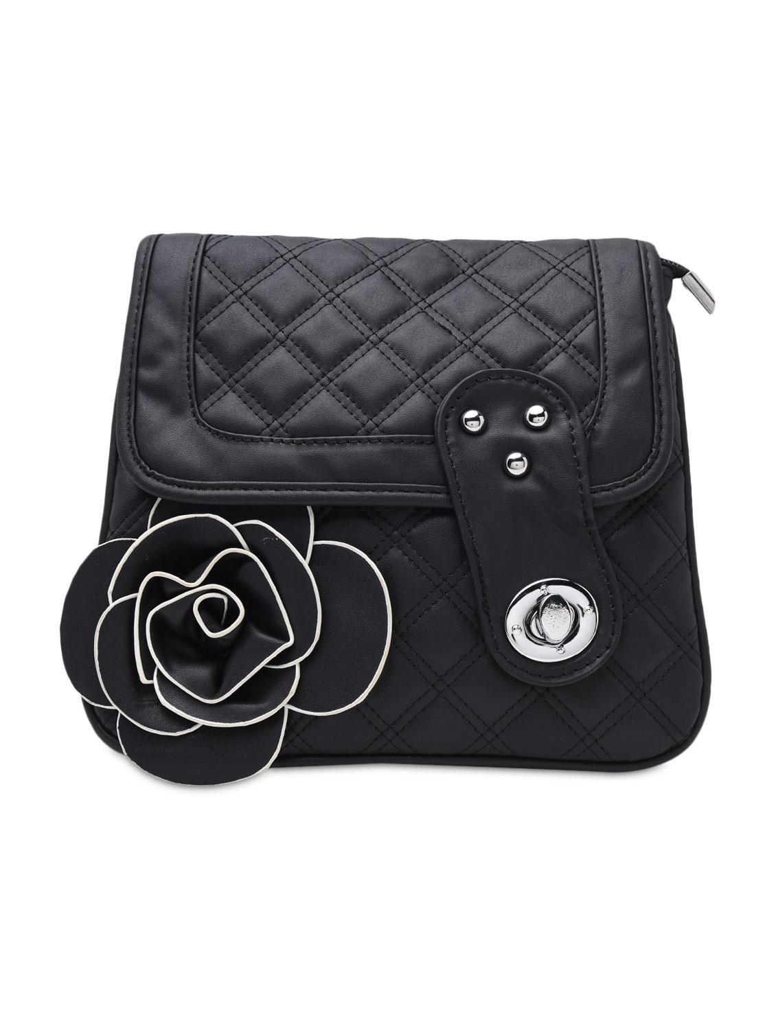 Quilted Black Faux Leather Sling Bag - By