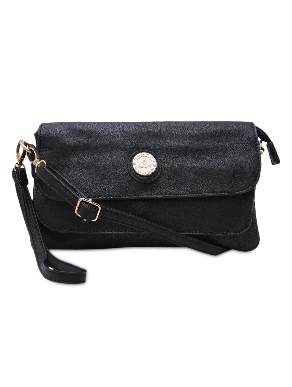 Textured Black Faux Leather Sling Bag - By