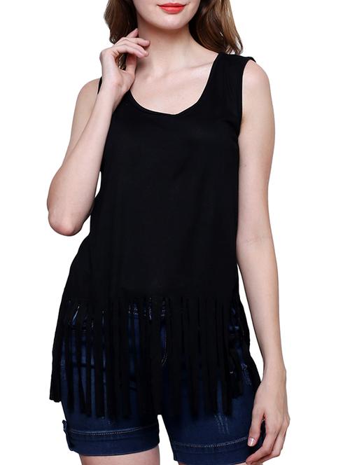black viscose fringed top - 12334159 - Standard Image - 1