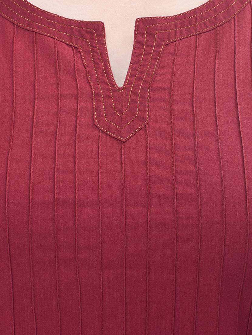 maroon cotton straight kurti - 12352703 - Zoom Image - 4