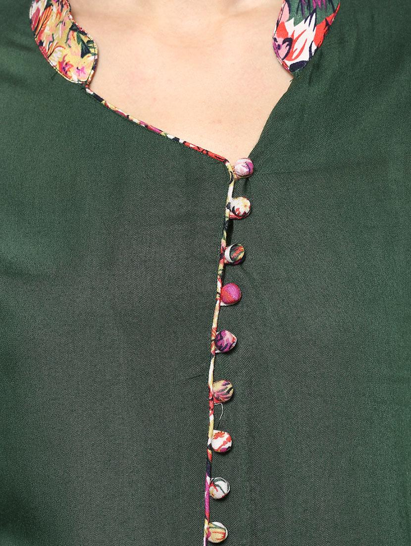 green viscose straight kurta - 12377148 - Zoom Image - 4