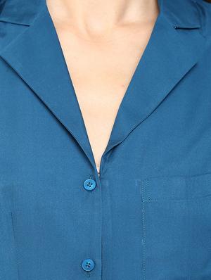 solid blue crepe shirt dress - 12392080 - Standard Image - 4