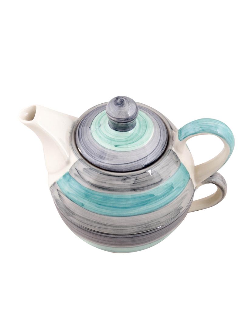 VarEesha Twirling Green Hand crafted By Rural Artisans Ceramic Cup with Kettle Set of 2 - 12399431 - Zoom Image - 4
