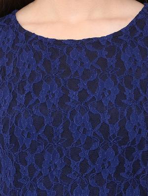 blue printed crepe a-line dress - 12424014 - Standard Image - 4