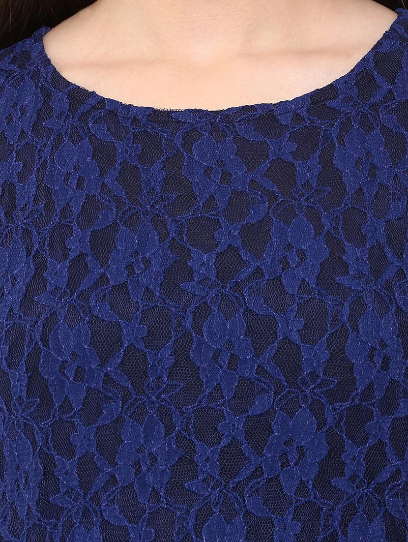 blue printed crepe a-line dress - 12424014 - Zoom Image - 4