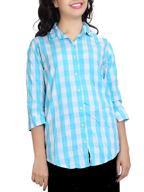 light blue checkered cotton shirt - 12441125 - Very Small Image - 1