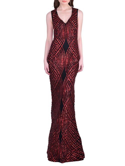 black sequined spandex gown dress - 12449017 - Very Small Image - 1