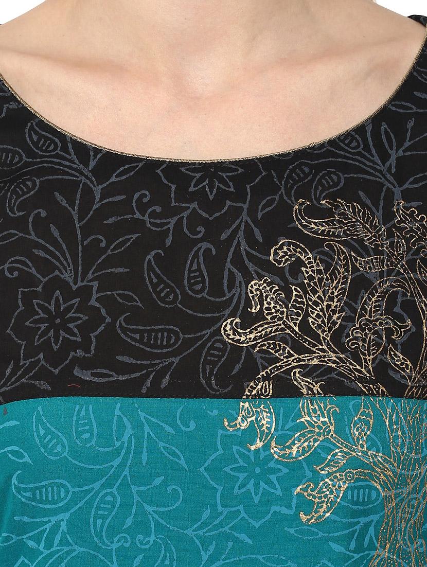 blue cotton straight kurta - 12462635 - Zoom Image - 4