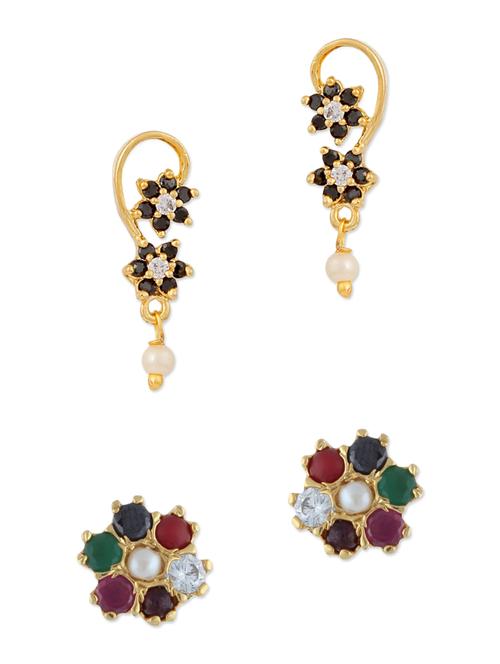 multi colored gold plated studs earring - 12469167 - Standard Image - 1