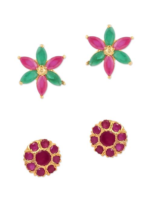 multi colored gold plated studs earring - 12469197 - Standard Image - 1