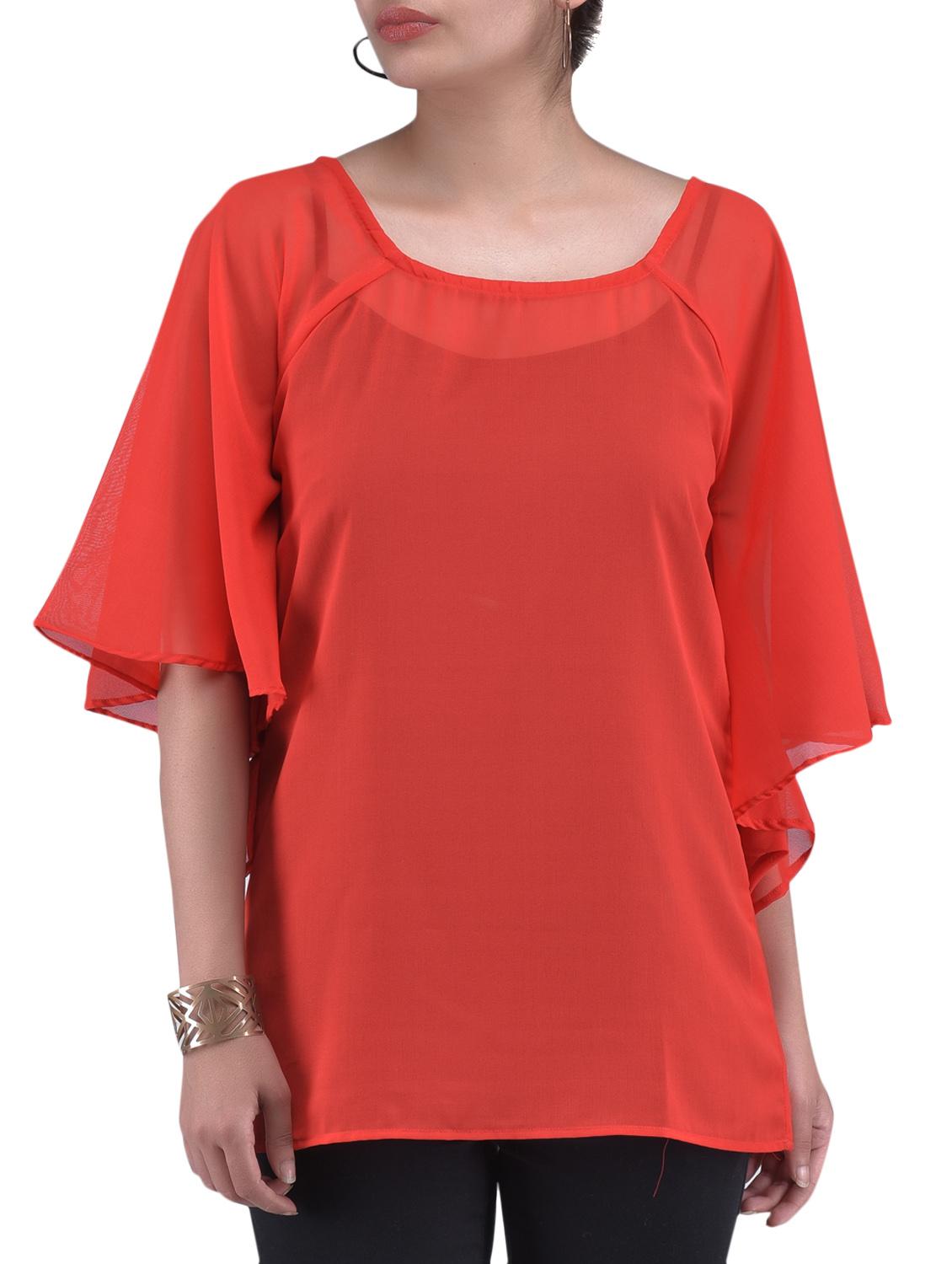 Solid Red Polygeorgette Top - By
