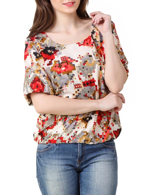 red printed crepe top - 12478028 - Standard Image - 1