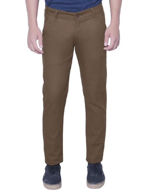 brown cotton chinos casual trousers - 12481811 - Very Small Image - 1
