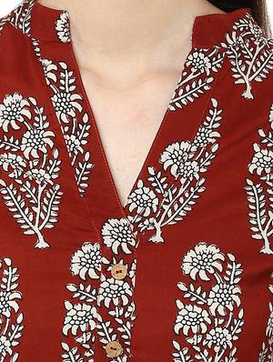 brown cotton printed straight kurta - 12512401 - Standard Image - 4