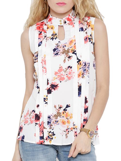 choker neck pintuck detail floral top - 12516457 - Very Small Image - 1