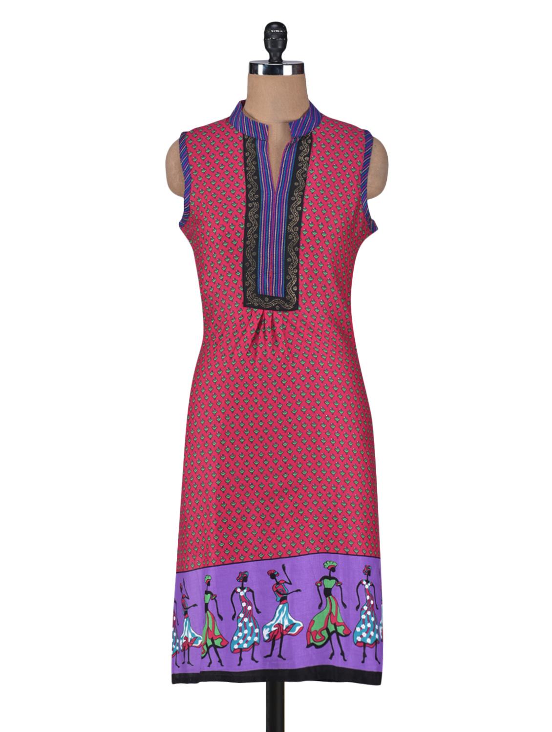 Pink Cotton Printed Kurta - By