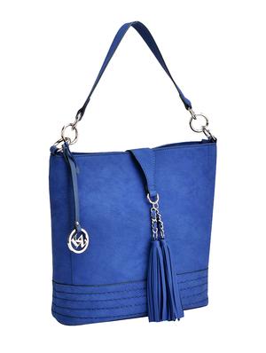 Blue leatherette tasselled handbag - 12552094 - Standard Image - 4
