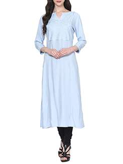 How To Style Your Kurta For Work - Buy Blue Kurtas, Red Sandals with Non Precious White Earrings 
