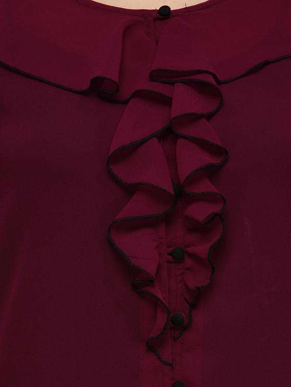 solid wine ruffle top - 12585809 - Zoom Image - 4