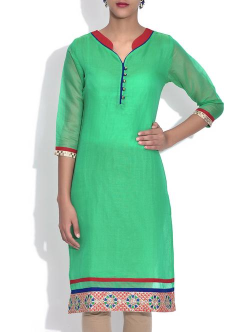 sea green embroidered cotton silk kurti - 1265212 - Very Small Image - 1