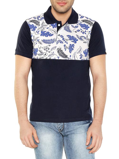 navy blue cotton tropical printed t-shirt - 12656145 - Very Small Image - 1