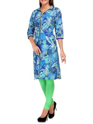 blue cotton printed kurta - 1267428 - Standard Image - 4