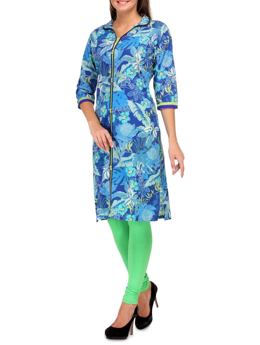 blue cotton printed kurta - 1267428 - Zoom Image - 4