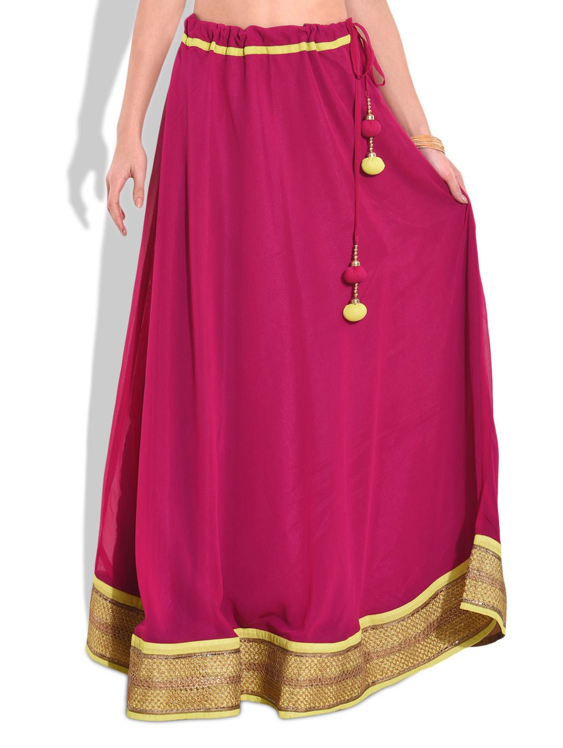 Red Faux Georgette Plain Skirt - By