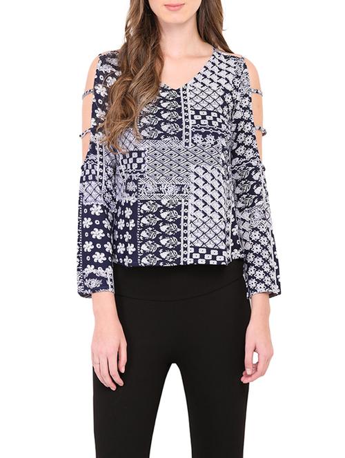 navy blue printed viscose top - 12778465 - Very Small Image - 1