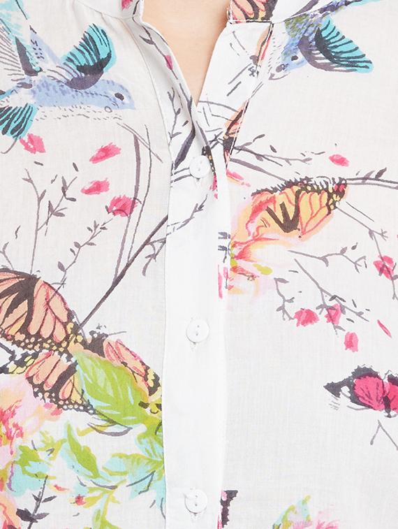white floral printed cotton regular shirt - 12780093 - Zoom Image - 4