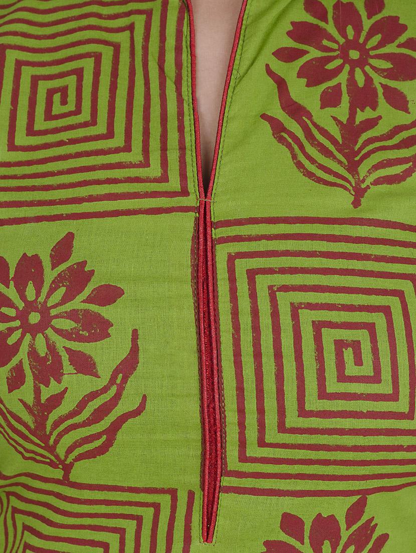 green cotton straight kurta - 12787531 - Zoom Image - 4