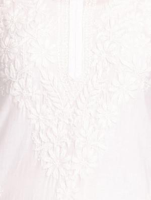 White chikankari embroidered cotton kurta - 12788690 - Standard Image - 4