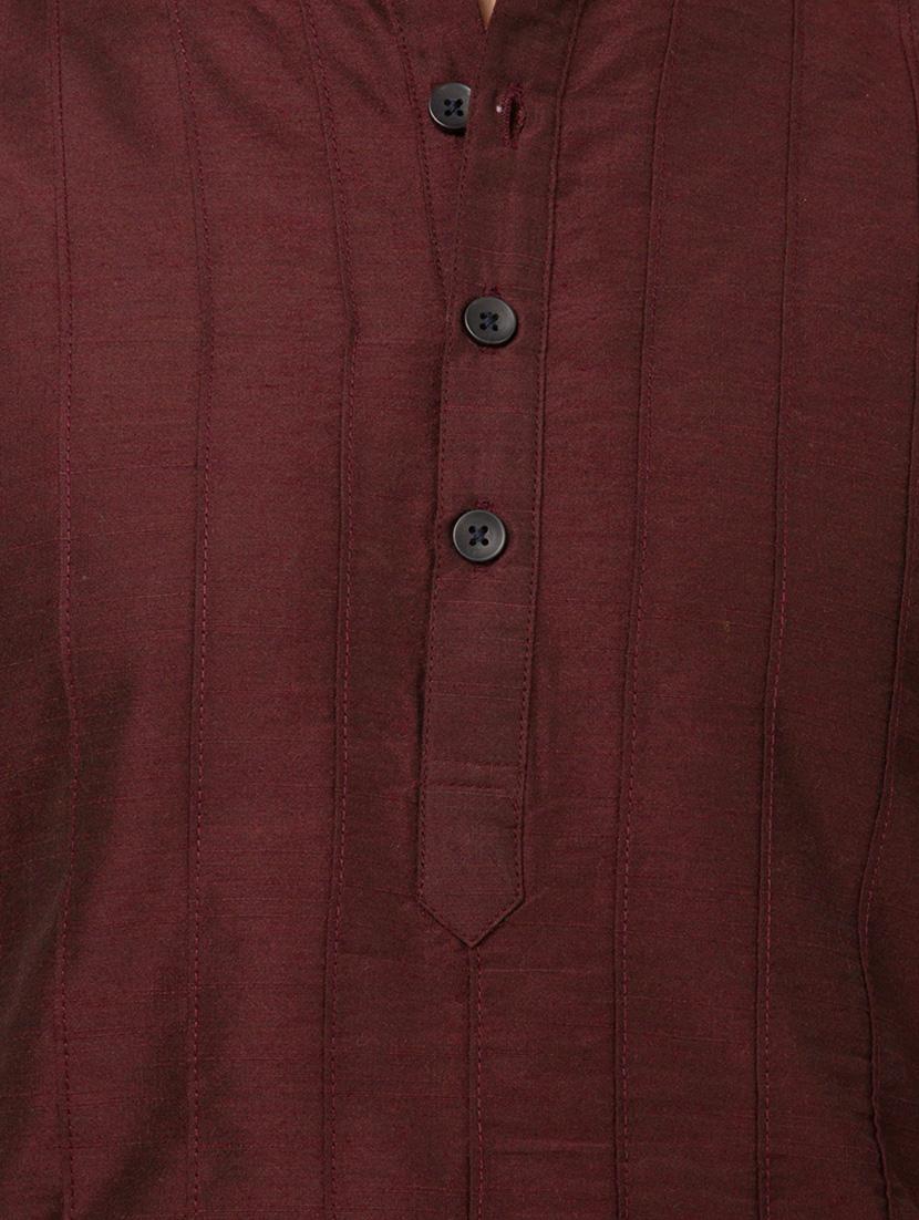 maroon dupion pink tucks kurta - 12798232 - Zoom Image - 4