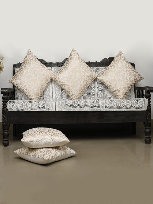 Dekor World Damask Printed Cream Cushion Cover (Pack of 5) - 12798895 - Standard Image - 1