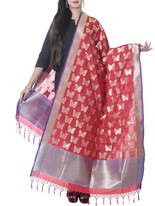 red banarasi silk dupatta - 12799502 - Standard Image - 1