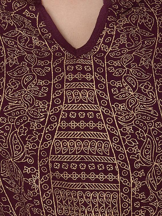 maroon printed crepe kaftan - 12801739 - Zoom Image - 4