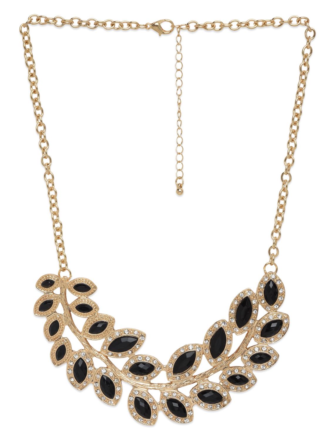 Black Metallic Embellished Necklace - By