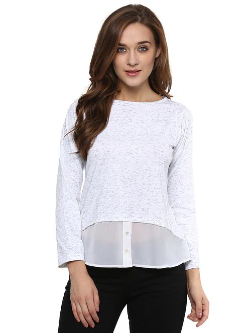 sheer panel melange top - 12805693 - Very Small Image - 1