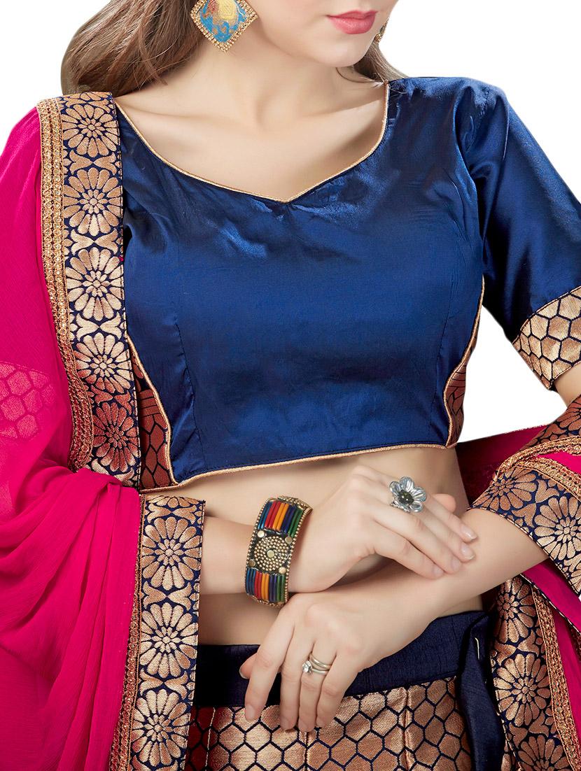 blue silk panelled lehenga - 12812650 - Zoom Image - 4