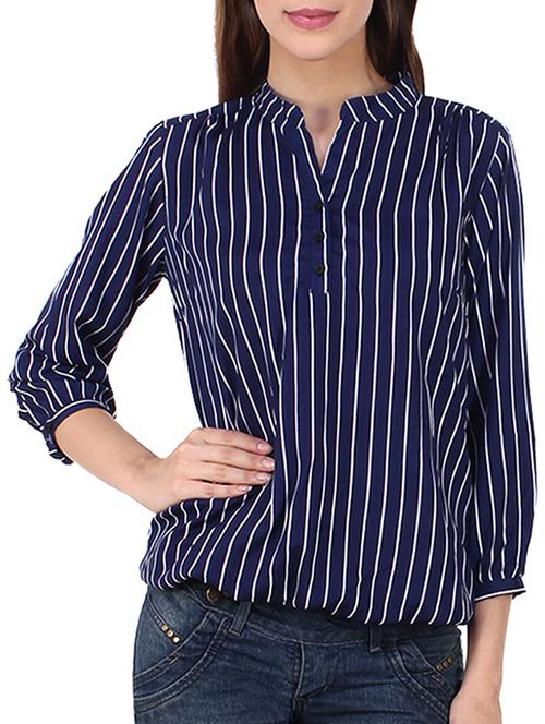 mandarin neckline striped top - 12814677 - Standard Image - 1