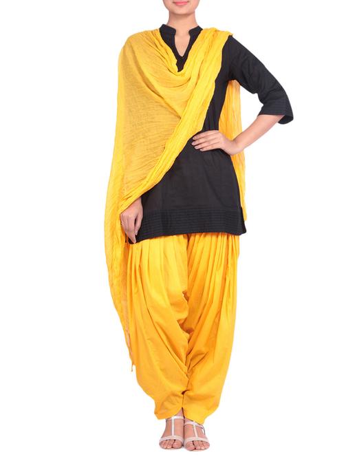 yellow cotton salwar with dupatta - 12819280 - Standard Image - 1