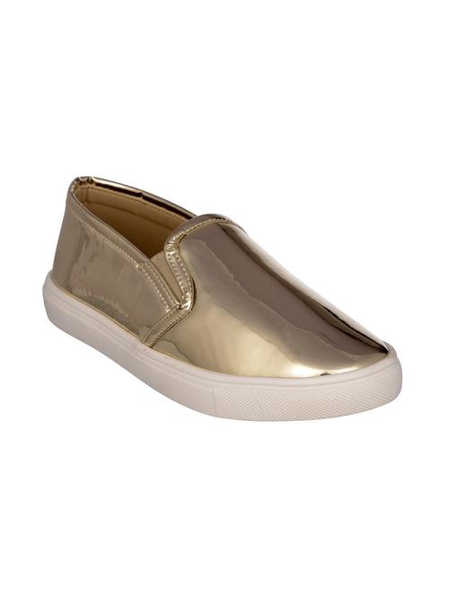 gold faux leather plimsolls casual shoes - 12832635 - Standard Image - 1