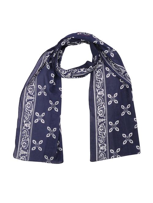 Navy blue printed cotton scarf - 12834630 - Very Small Image - 1