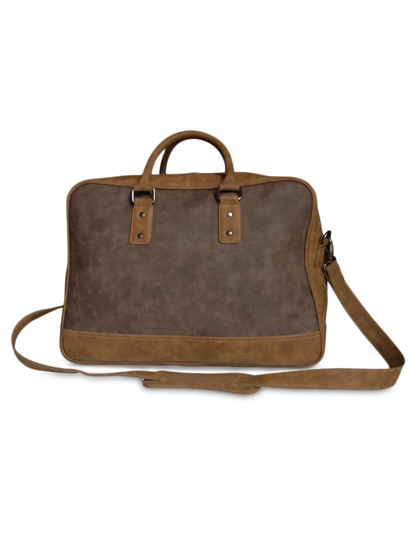 Textured Brown Leatherette Laptop Bag - By