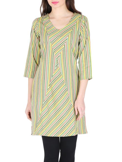 yellow striped cotton kurti - 12841866 - Standard Image - 1