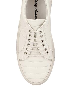 white leatherette lace up sneaker - 12845012 - Standard Image - 4