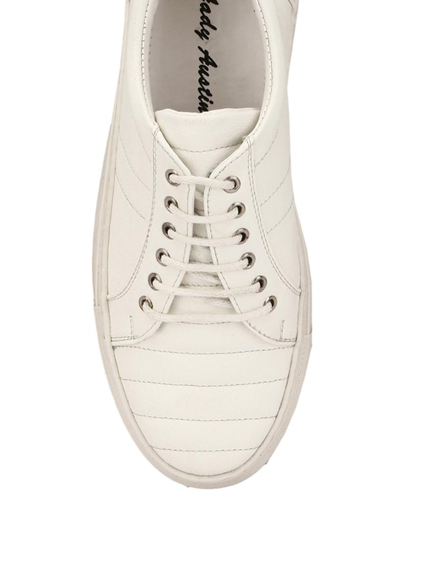 white leatherette lace up sneaker - 12845012 - Zoom Image - 4