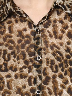 brown animal printed georgette regular shirt - 12846870 - Standard Image - 4